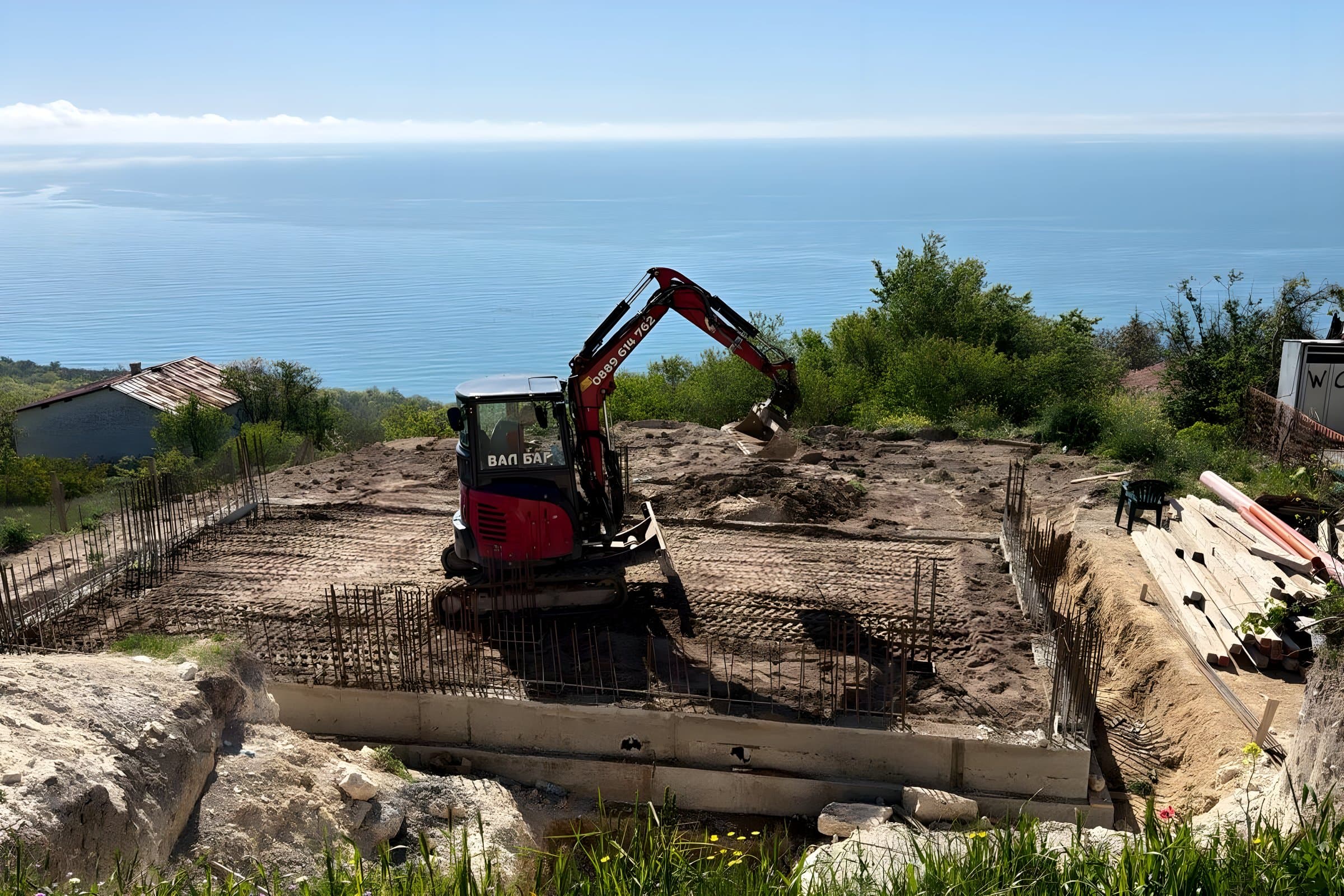 Excavator over the footings